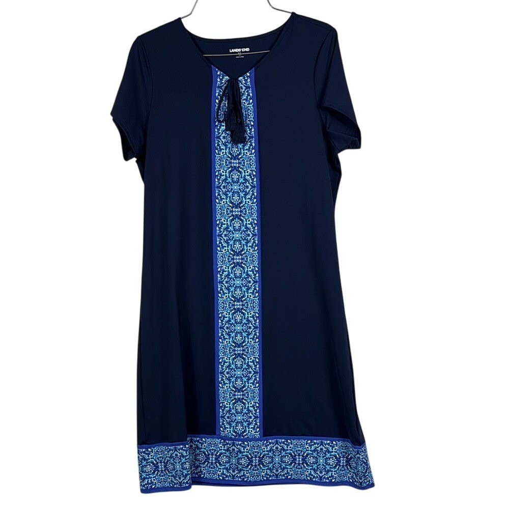 Lands' End Scoop Neck Short Sleeve Sundress Swim Cover up Womens Size S/L Blue